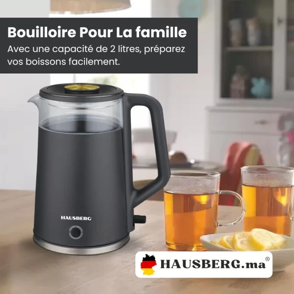 Bouilloire transparente Hausberg HB-3619NG, pour un chauffage rapide et pratique de l'eau