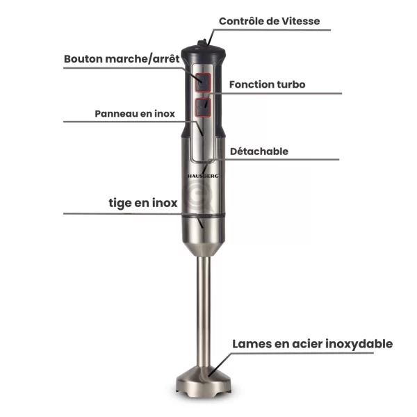 Hausberg HB-7668NG Mixeur Électrique – 220-240V AC, 50-60Hz, 750W/1000W