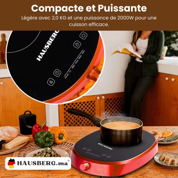 Hausberg HB-1527RS Cuisinière à Induction Électrique à Brûleur Unique Rouge(2000W)