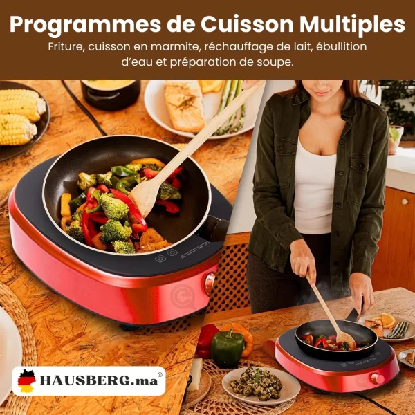 Hausberg HB-1527RS Cuisinière à Induction Électrique à Brûleur Unique Rouge(2000W)