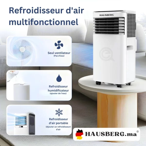 Hausberg HB-5960AB Climatiseur Portable – Refroidissement Efficace et Facile à Déplacer 300 m3/h, LCD, 9000 BTU, Alb (1920W)