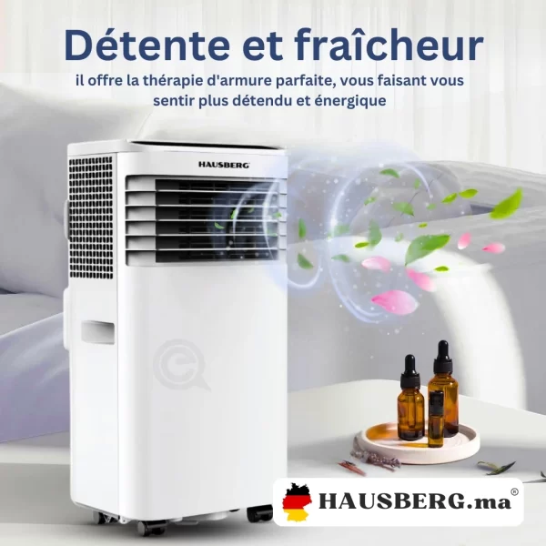 Hausberg HB-5960AB Climatiseur Portable – Refroidissement Efficace et Facile à Déplacer 300 m3/h, LCD, 9000 BTU, Alb (1920W)