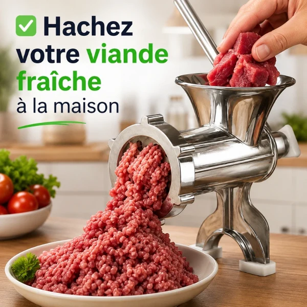 Ertone ERT-MN 502 Hachoir Manuel en Aluminium– Idéal pour Viande, Légumes, Fruits et Biscuits – Compact et Facile à Nettoyer – Image 2