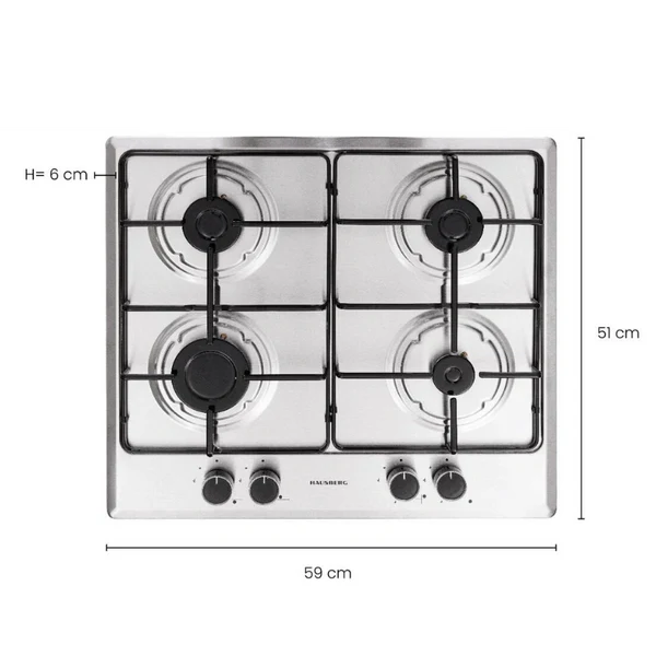 Hausberg HB-555IN – Plaque de Cuisson à Gaz 4 Feux | Sécurité Gaz, Grilles en Fonte, Inox Élégant – Image 8