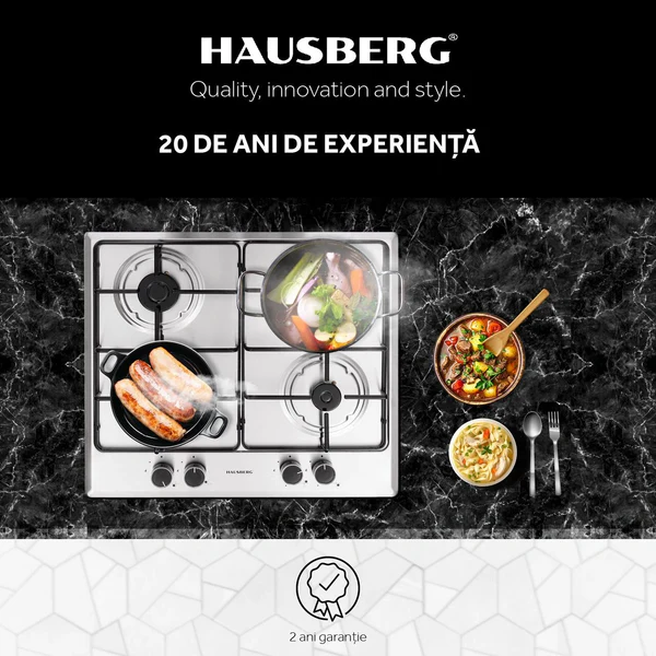 Hausberg HB-555IN – Plaque de Cuisson à Gaz 4 Feux | Sécurité Gaz, Grilles en Fonte, Inox Élégant – Image 3